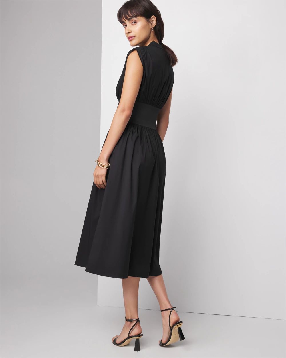 Cap Sleeve Belted Poplin Midi Dress | White House Black Market